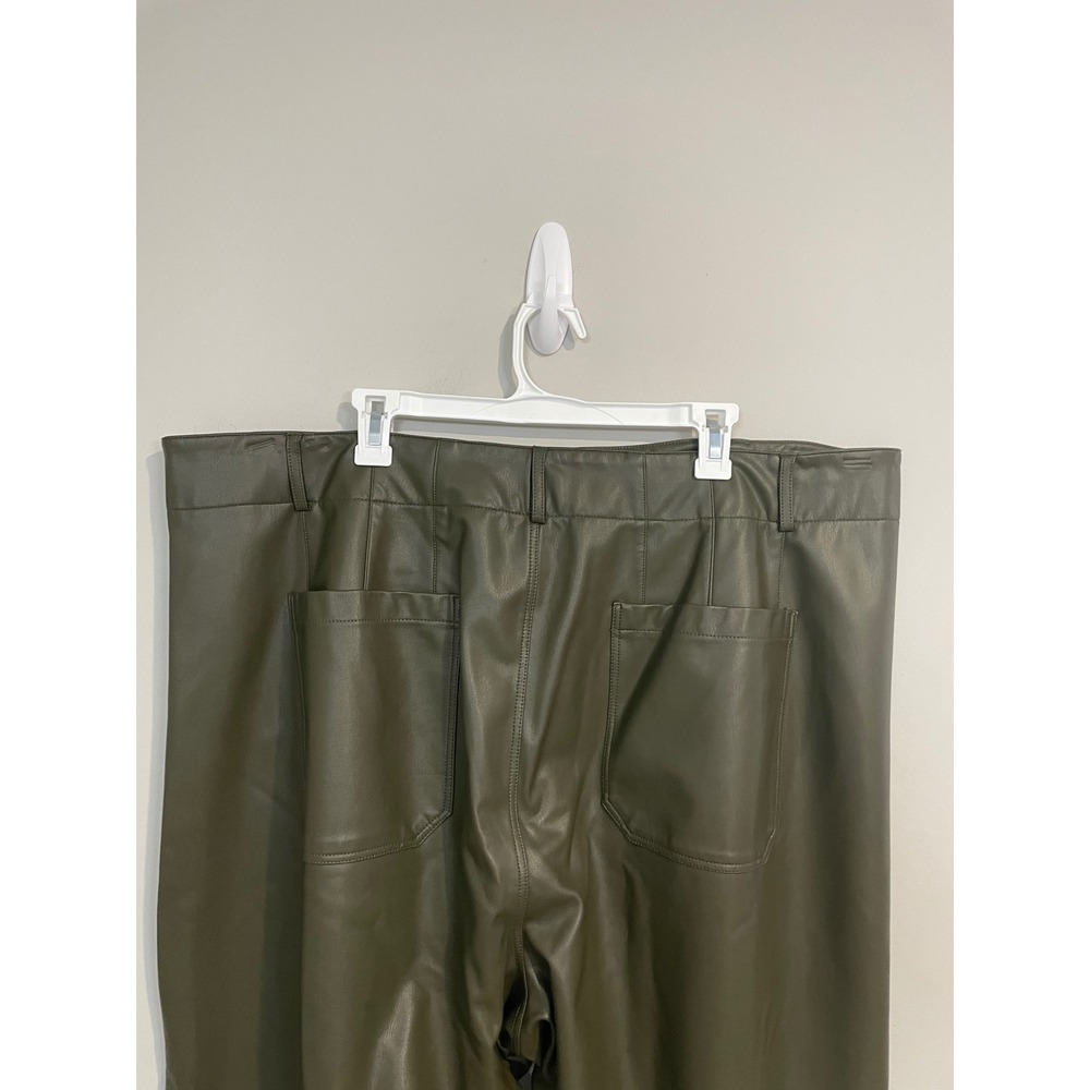 Maeve Colette Cropped Wide-Leg Faux Leather Pants Olive Green Plus Size 26W - Picture 7 of 10